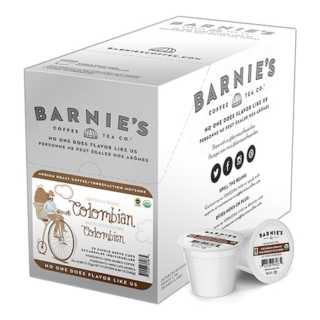 Barnies Coffee Fair Trade Organic Colombia, Single Serve Cup, PK96 PK SNBA328166